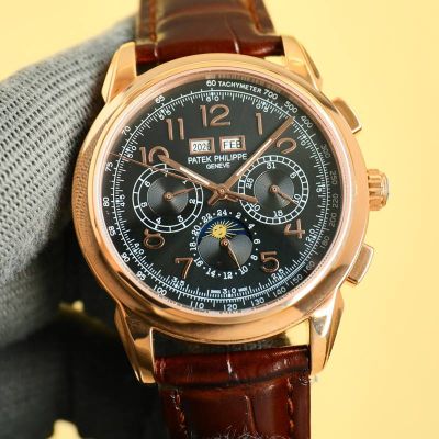 PATEK PHILIPPE Perpetual Calendar CH 29-535 Movement Dark Brown Leather Watch Strap 41mm Watch